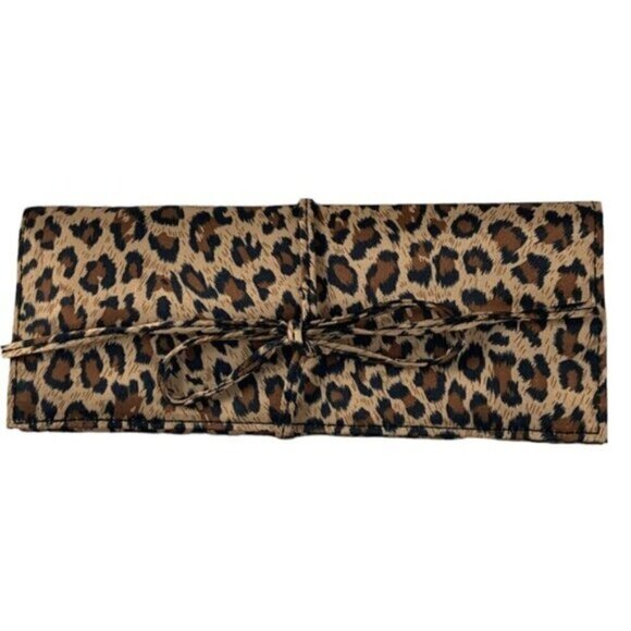 QSP Handbags - Jewelry Roll Leopard Animal Print Travel Case Satin Brown Black Tan Multicolor